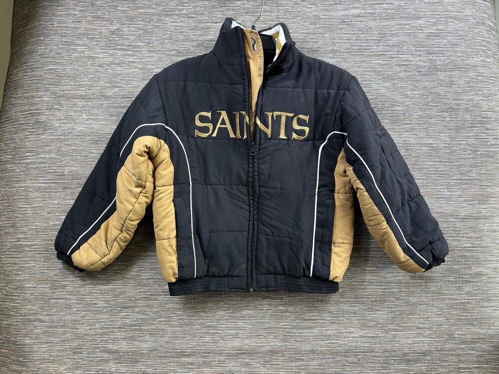 New Orleans Saints Jacket Boys Medium Black Gold NFL Football Reebok Hooded Coat